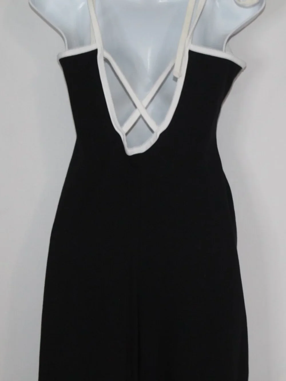 Vintage 90s Styleworks women's black catsuit jumpsuit form fitting white trim